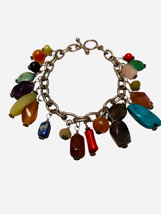 Fossil Jewelry - 🌹FOSSIL🌹RARE VINTAGE CHA-CHA DESIGN CHARM BRACELET. PRECIOUS STONES/ART GLASS.